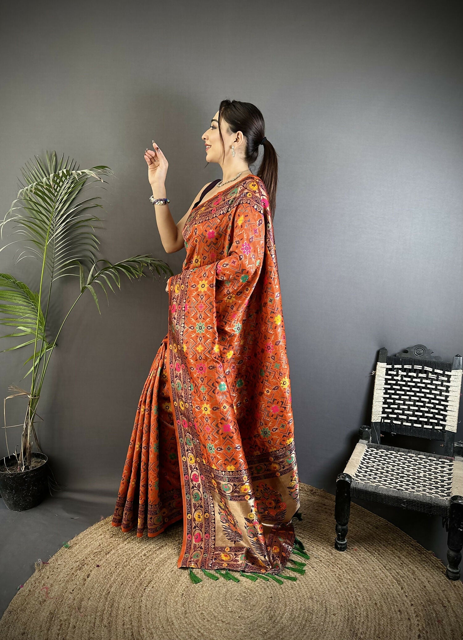 Joban Fashion Orange Banarasi Soft Silk Woven Saree - Distacart