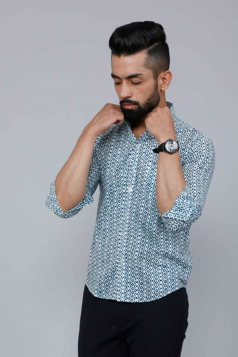 Miravan Men's White & Blue Premium Cotton Floral Print Casual Shirt