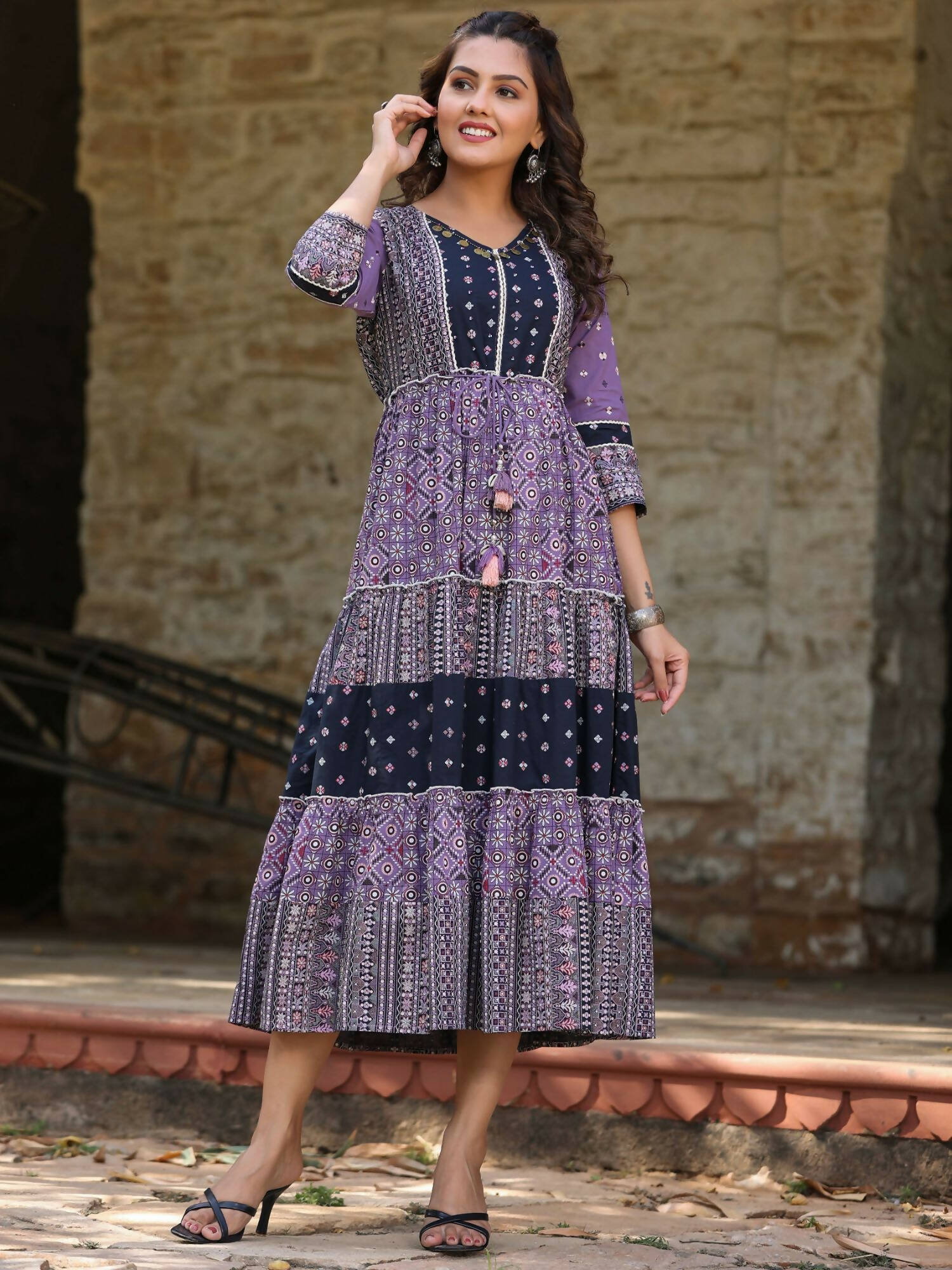 Juniper Women's Lavender Printed Tiered Dress - Distacart