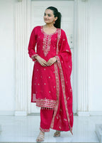 Lehenga Mart Designer Vichitra Suit With Sequence Embroidered Work - Pink