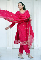 Lehenga Mart Designer Vichitra Suit With Sequence Embroidered Work - Pink
