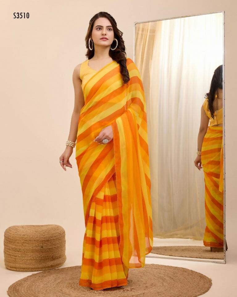 Yellow Georgette Designer Printed Ready To Wear Saree - Ibiza