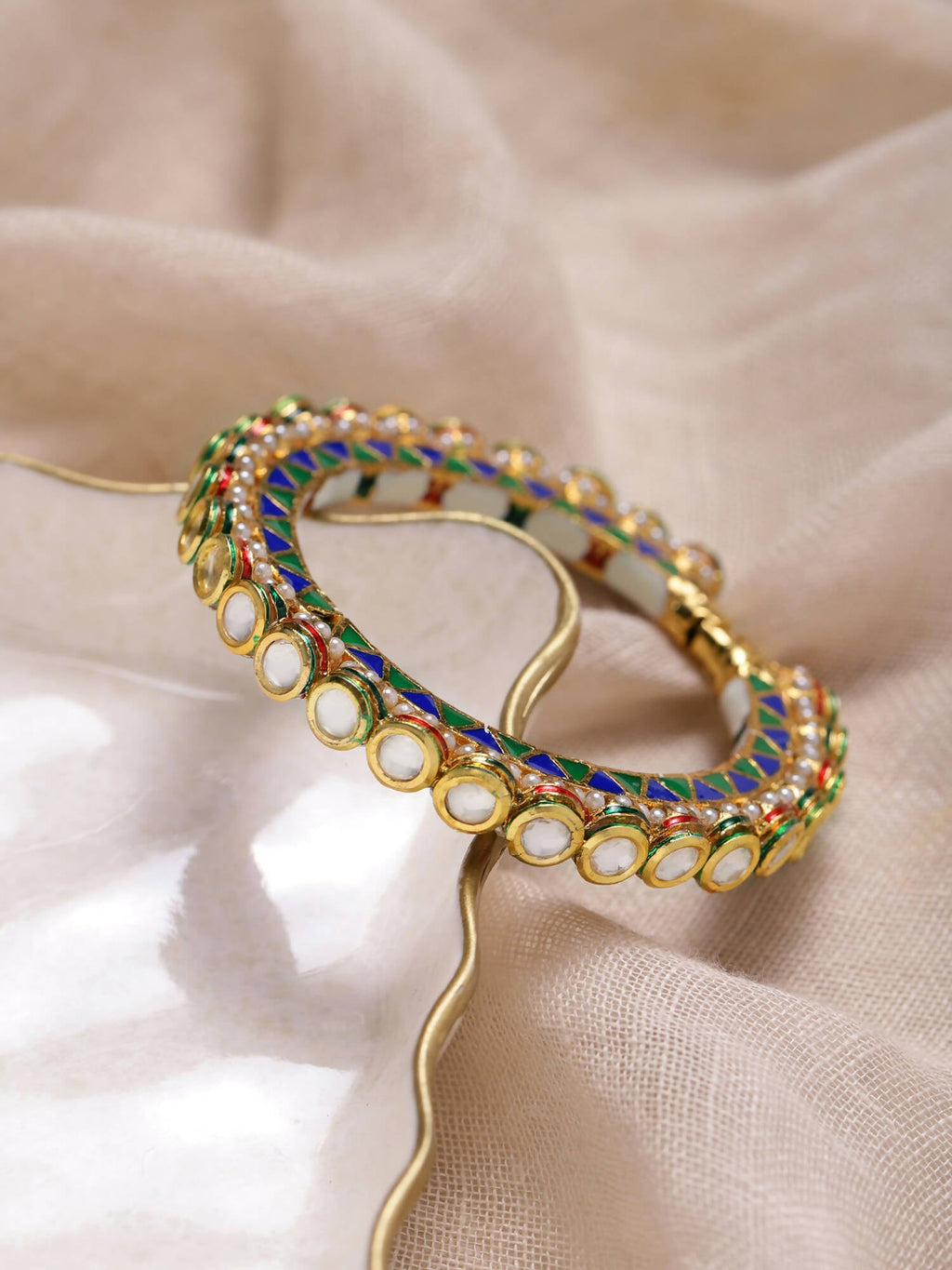 Gold-Plated Stone Studded Meenakari Bangle - Ruby Raang - Distacart
