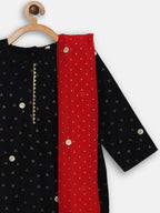 Ahalyaa Black Crepe Kids Kurta Pants With Dupatta For Girls