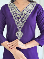 The52 Violet Rayon Slub Fabric Straight Kurta, Pant and Dupatta Set - Distacart