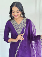 The52 Violet Rayon Slub Fabric Straight Kurta, Pant and Dupatta Set - Distacart