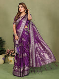 Anaita Violet Zari Butta Work Satin Silk Saree With Blouse - Distacart