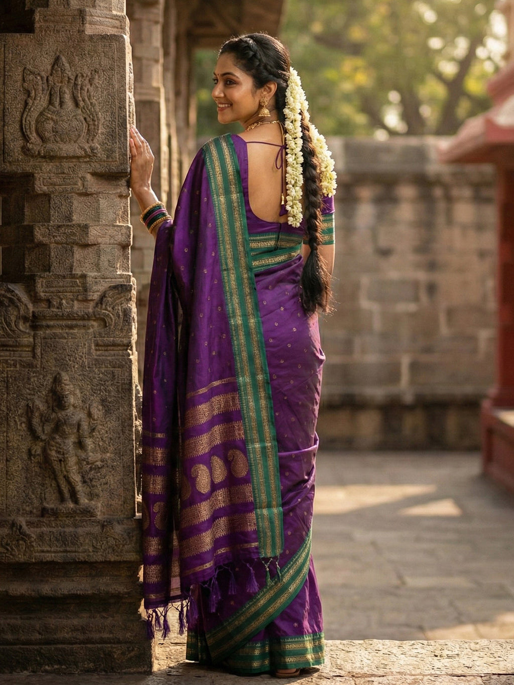 Anaita Violet Silk Woven Saree With Blouse - Distacart