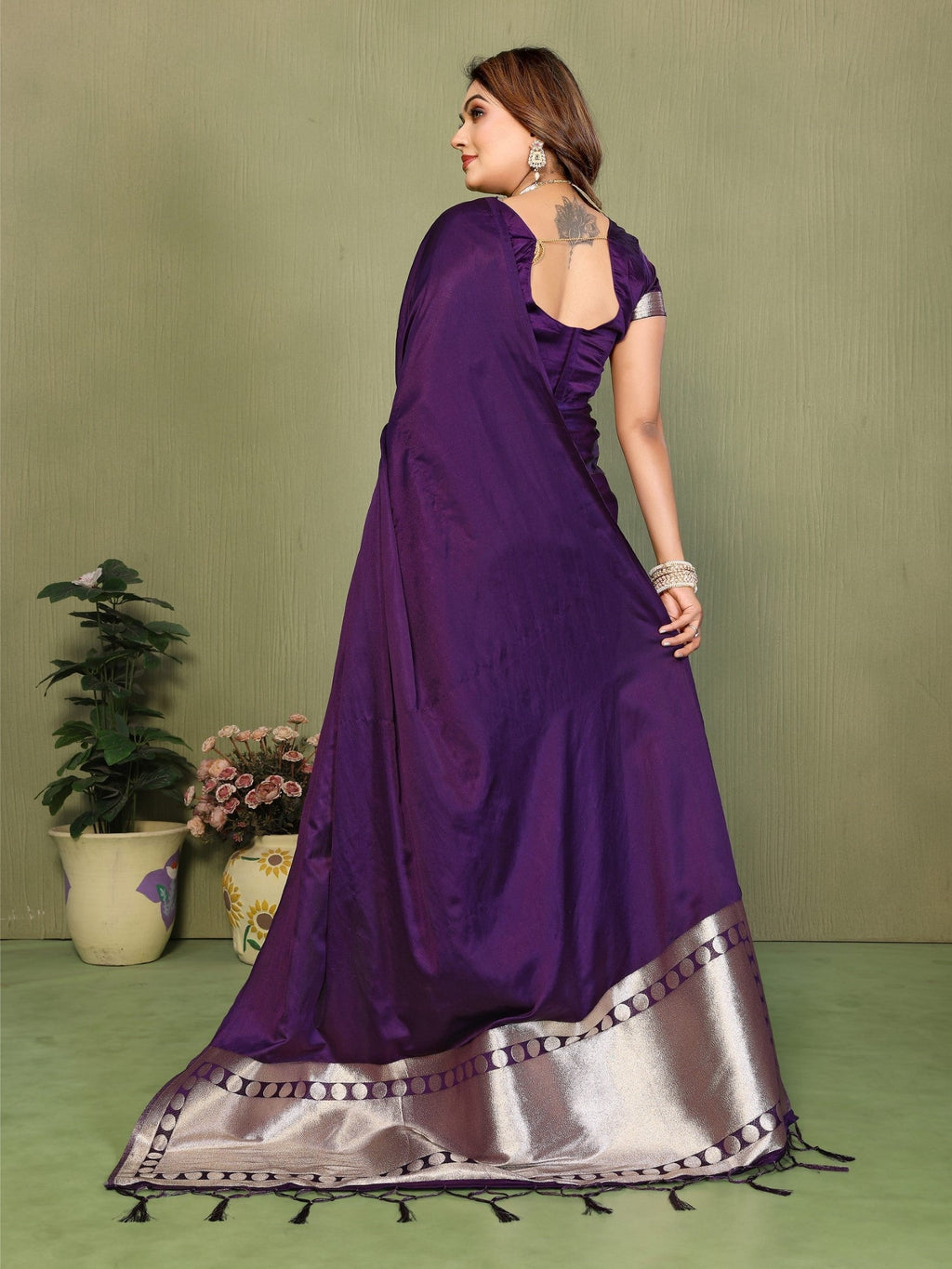 Anaita Violet Zari Weaving Work Satin Silk Saree With Blouse - Distacart