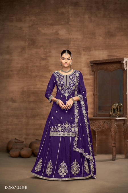 Anaita Maroon Premium Embroidered Vichitra Silk Lehenga Style Suit