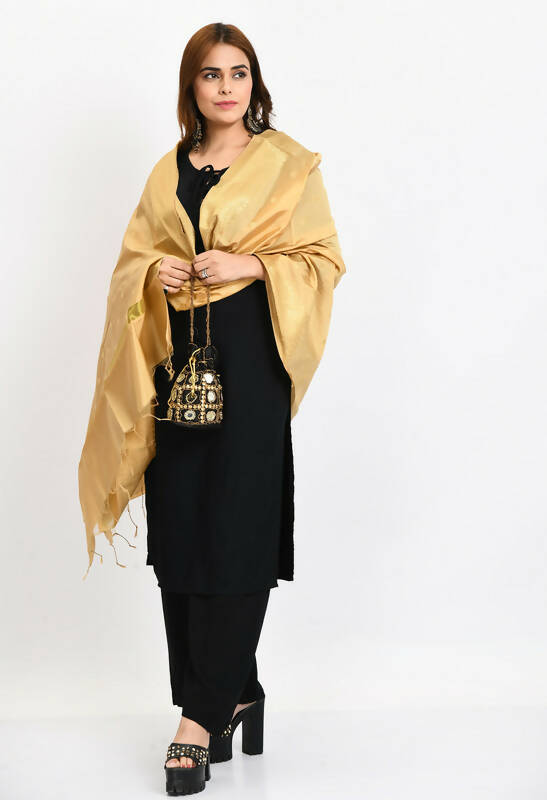 Mominos Fashion Moeza Women's Banarsi Silk Woven Design Golden Dupatta - Distacart
