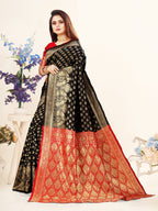 Vedant Vastram Litchi Silk Designer Banarasi Saree - Black