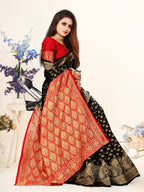 Vedant Vastram Litchi Silk Designer Banarasi Saree - Black