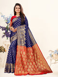 Vedant Vastram Litchi Silk Designer Banarasi Saree - Blue