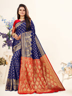 Vedant Vastram Litchi Silk Designer Banarasi Saree - Blue