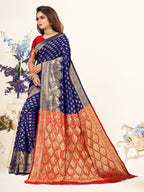 Vedant Vastram Litchi Silk Designer Banarasi Saree - Blue