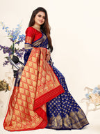 Vedant Vastram Litchi Silk Designer Banarasi Saree - Blue