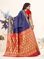 Vedant Vastram Litchi Silk Designer Banarasi Saree - Blue