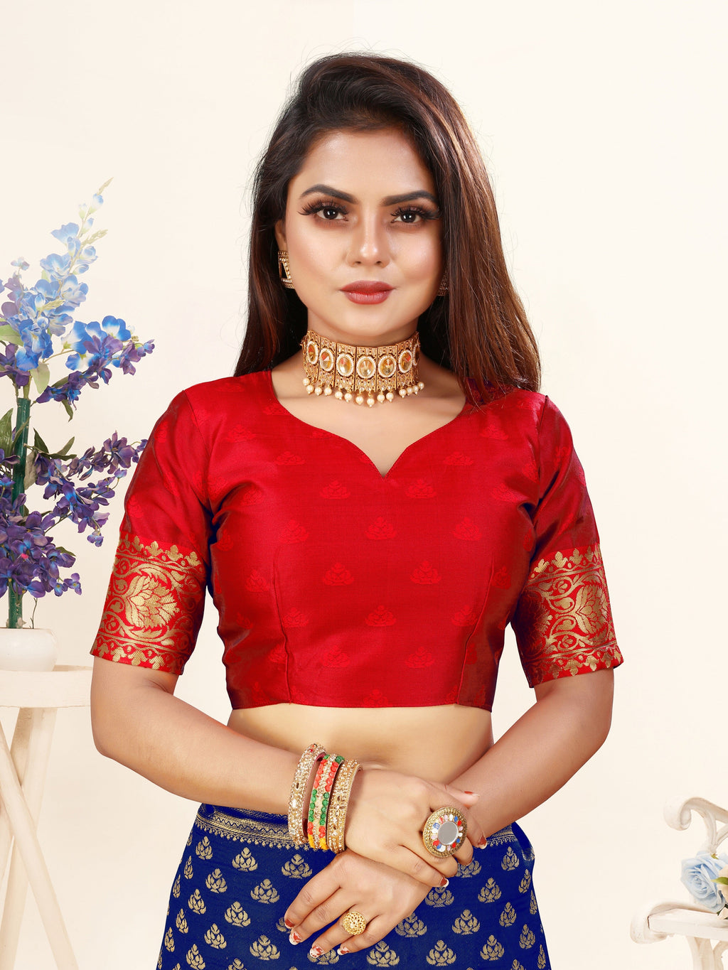 Vedant Vastram Litchi Silk Designer Banarasi Saree - Blue