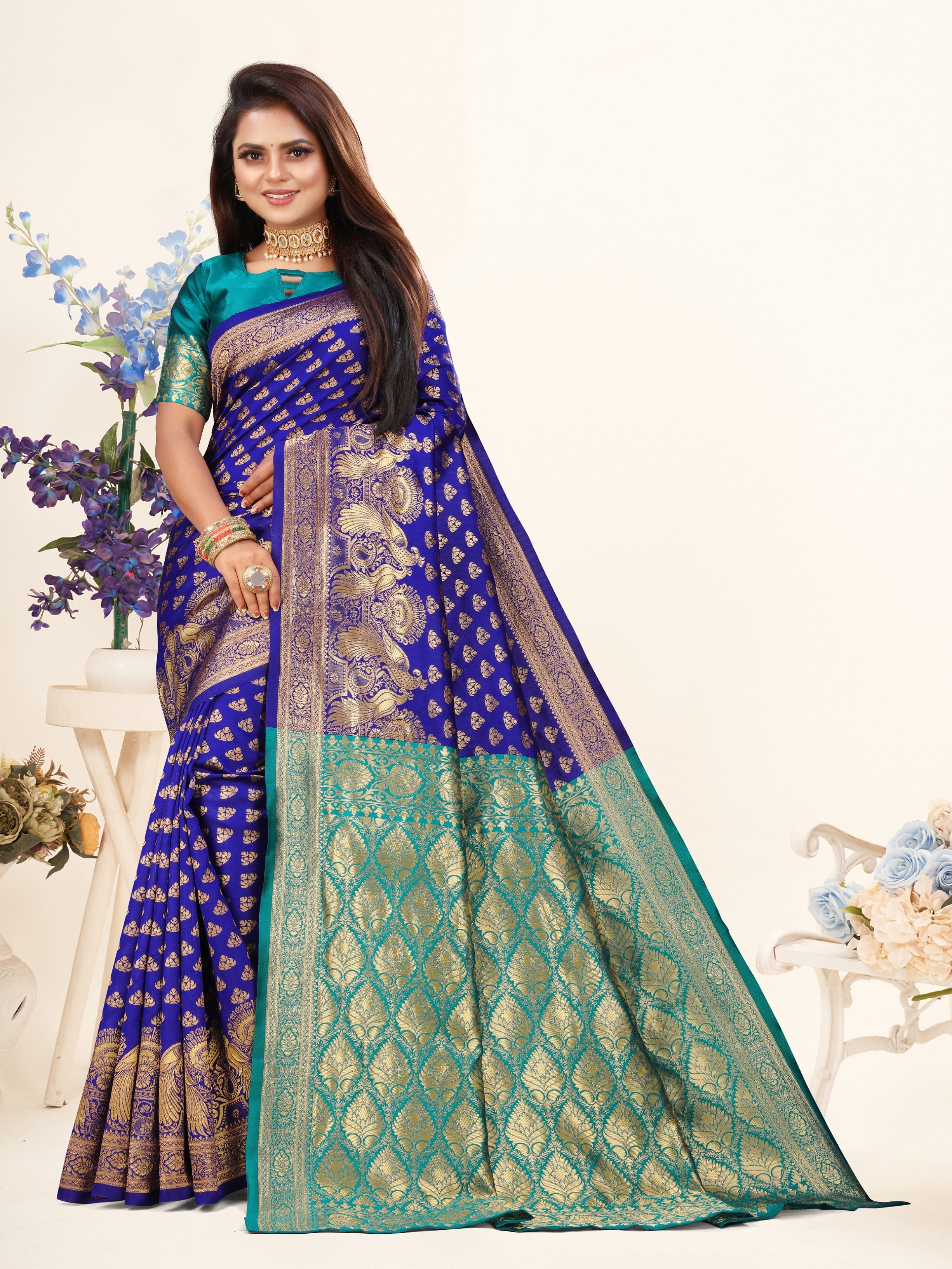 Vedant Vastram Litchi Silk Designer Banarasi Saree - Violate