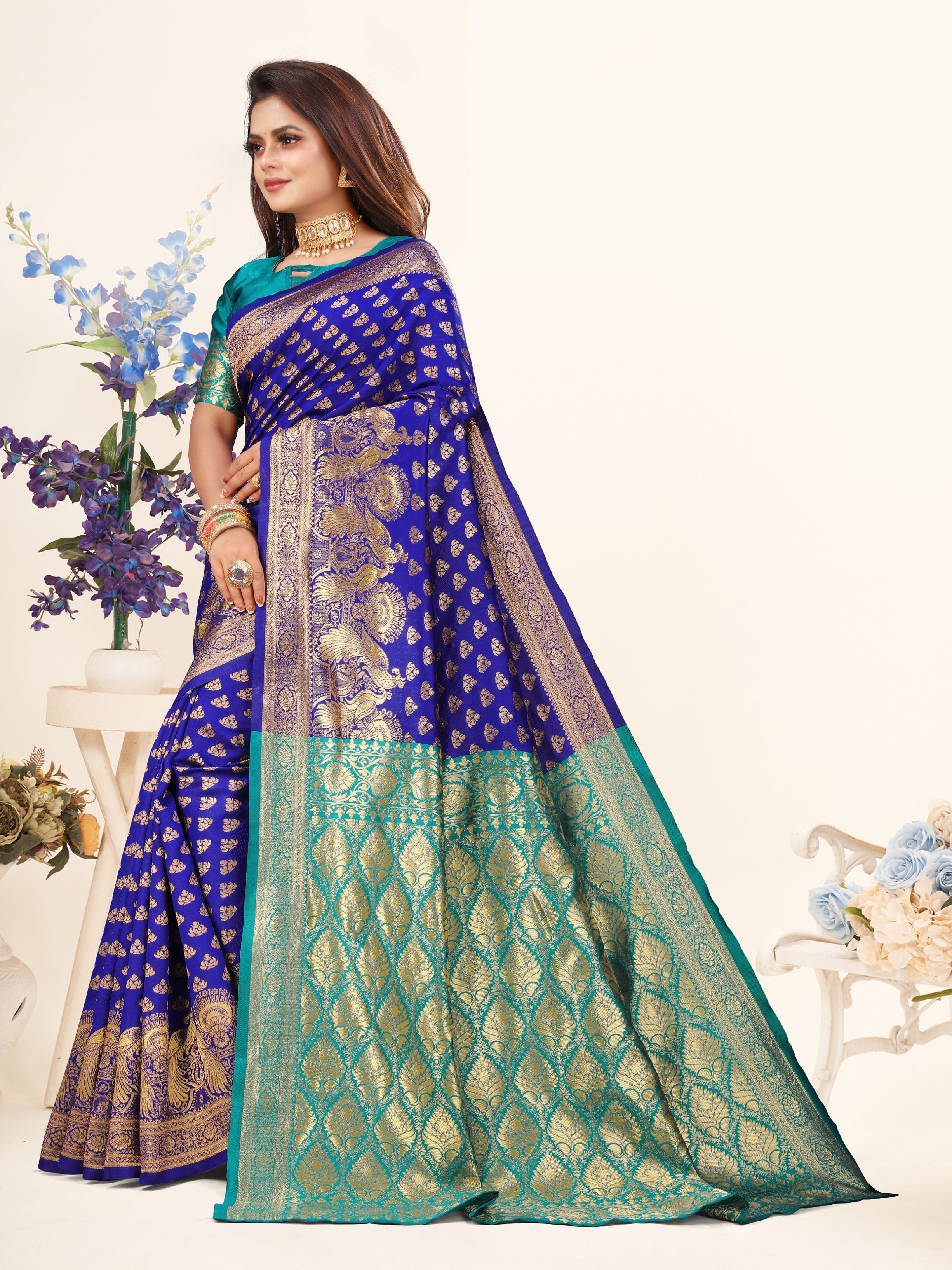 Vedant Vastram Litchi Silk Designer Banarasi Saree - Violate