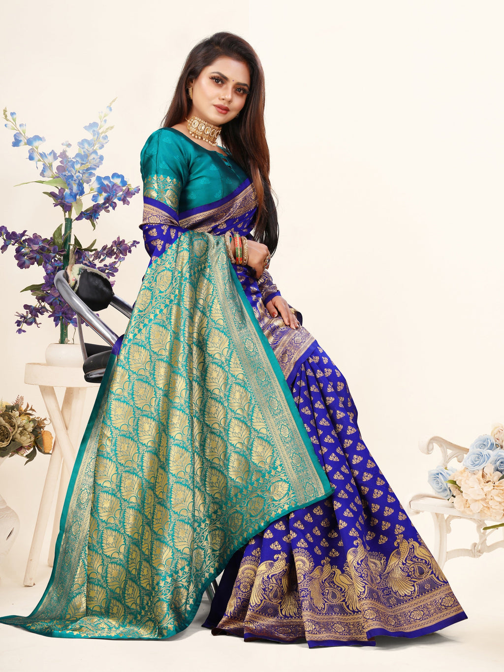 Vedant Vastram Litchi Silk Designer Banarasi Saree - Violate