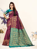 Vedant Vastram Litchi Silk Designer Banarasi Saree - Wine