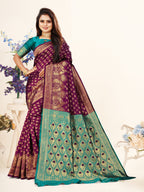 Vedant Vastram Litchi Silk Designer Banarasi Saree - Wine