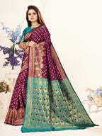 Vedant Vastram Litchi Silk Designer Banarasi Saree - Wine