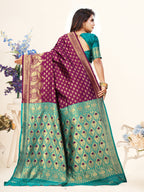 Vedant Vastram Litchi Silk Designer Banarasi Saree - Wine