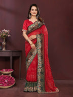 Ai Fashion Red Georgette Digital Print Party Wear Saree - Distacart