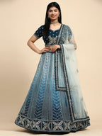 Blue Fancy Net Sequence Embroidered Lehenga Choli with Dupatta - Dhara