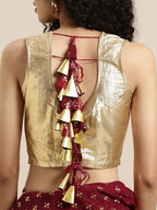 Ahalyaa Women's Maroon Georgette Gold Foil Print Ready to Wear Saree