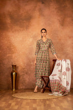 Joban Fashion Green Hand Block Printed Cotton Suit Set - Distacart