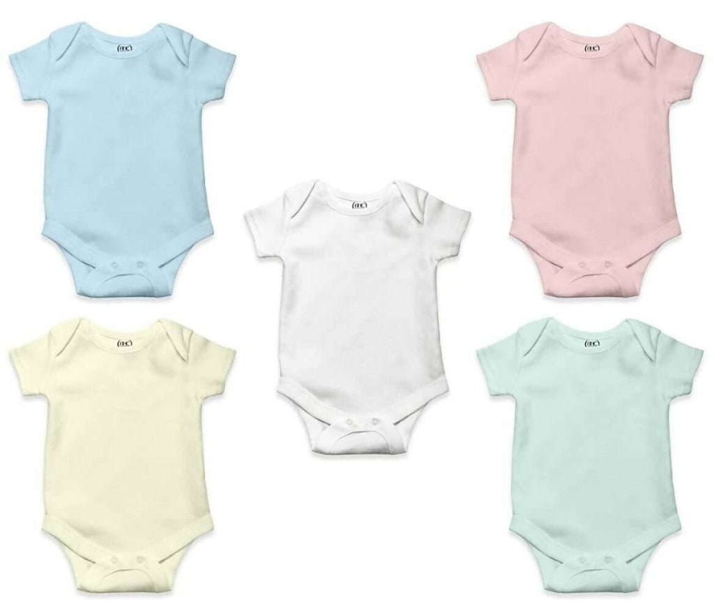 AHC Soft Cotton Short-Sleeve Bodysuits Solid Onesies New Born Infant Dress - Grey/Blue/Green/Pink/Yellow