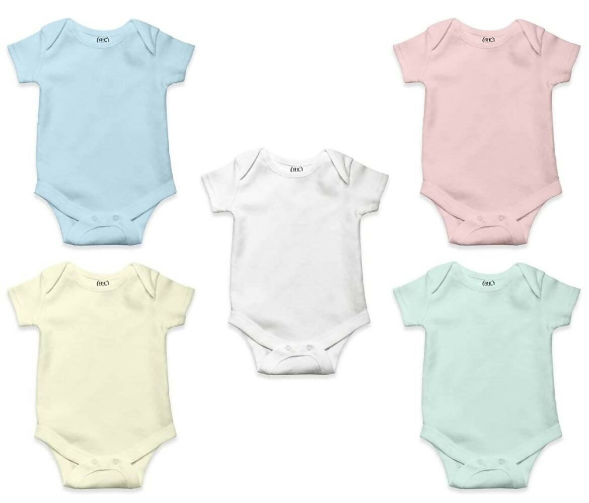 AHC Soft Cotton Short-Sleeve Bodysuits Solid Onesies New Born Infant Dress - Grey/Blue/Green/Pink/Yellow
