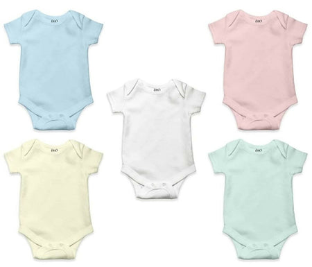 AHC Soft Cotton Short-Sleeve Bodysuits Solid Onesies New Born Infant Dress - Grey/Blue/Green/Pink/Yellow