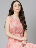 Souchii Peach Floral Fit & Flare Maxi