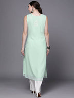 Ahalyaa Women Sea Green Floral Printed Georgette Kurta - Distacart