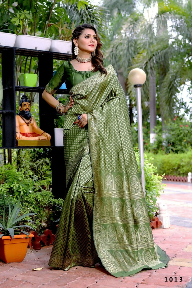Partywear Designer Mendi Banarasi Silk Fancy Saree - Starwalk