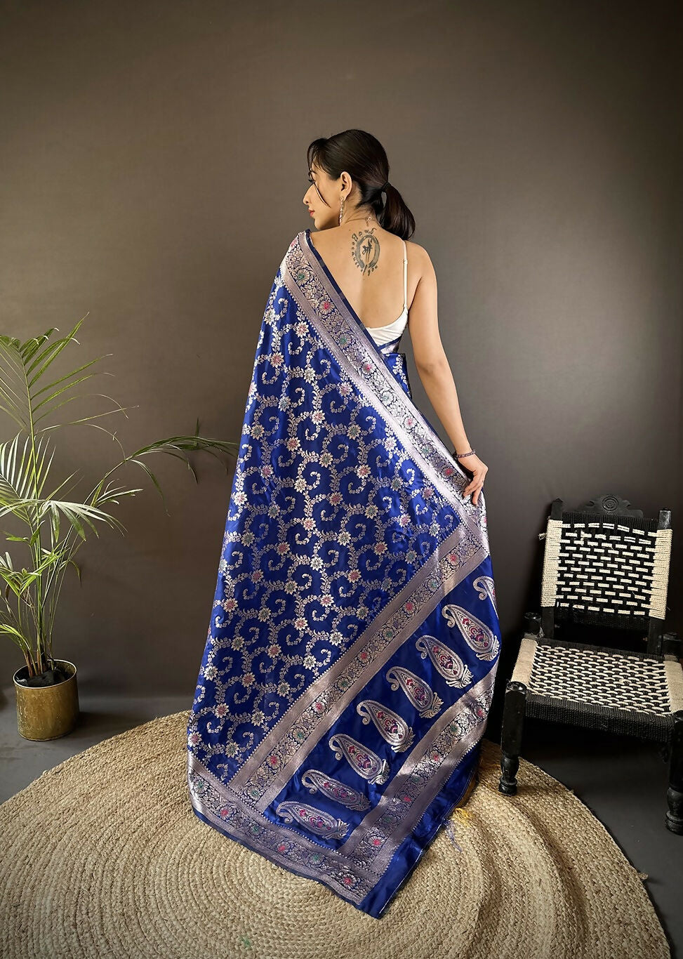 Joban Fashion Royal Blue Meenakari Banarasi Silk Sarees