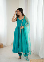 The52 Women's Beautiful Roman Silk Chanderi Fabric Flared Anarkali Pant and Dupatta Set - Distacart