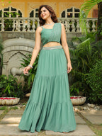 Janasya Sage Green Georgette Embellished Lehenga Choli