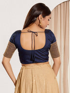 Joban Fashion Navy Blue Taffeta Silk Padded Blouse With Round Neck Elbow Sleeves - Distacart