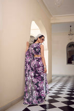 Vastranavya Grey Weightless Marble Printed & Pearl Lace Border Saree with Unstitched Blouse