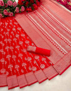 DEIANA'S Beautiful Designer Golden zari Soft Lichi Silk Saree - Red