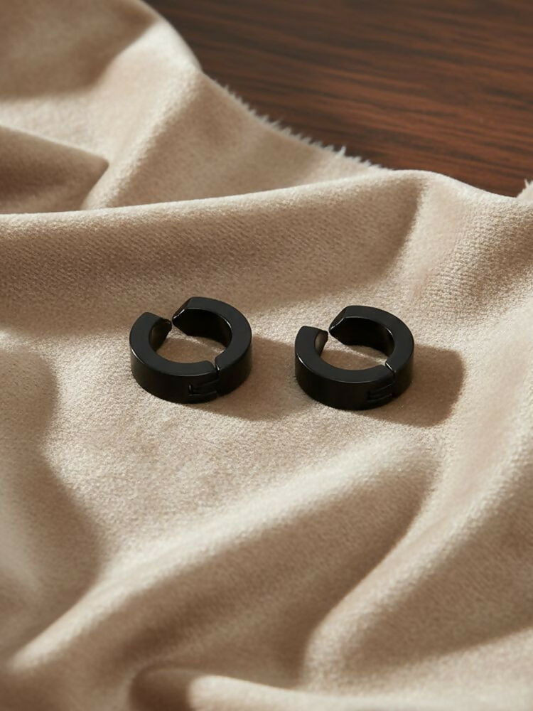 NVR Men's Black Rhodium Plated Hoop Earrings - Distacart