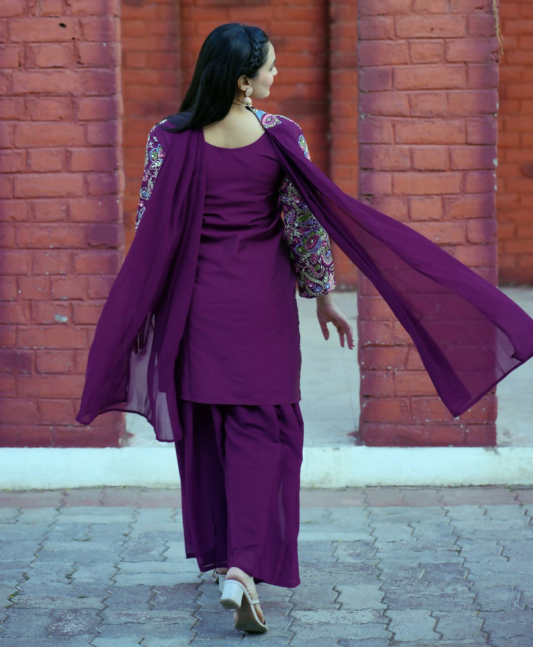 Joban Fashion Wine Silk Embroidered Sharara Set - Distacart