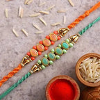 Set of 2 Fancy Pastel Rakhi and Cashew Jar - Distacart