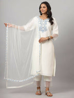 Juniper Women's White Chinnon Solid Embroidered Kurta Set - Distacart